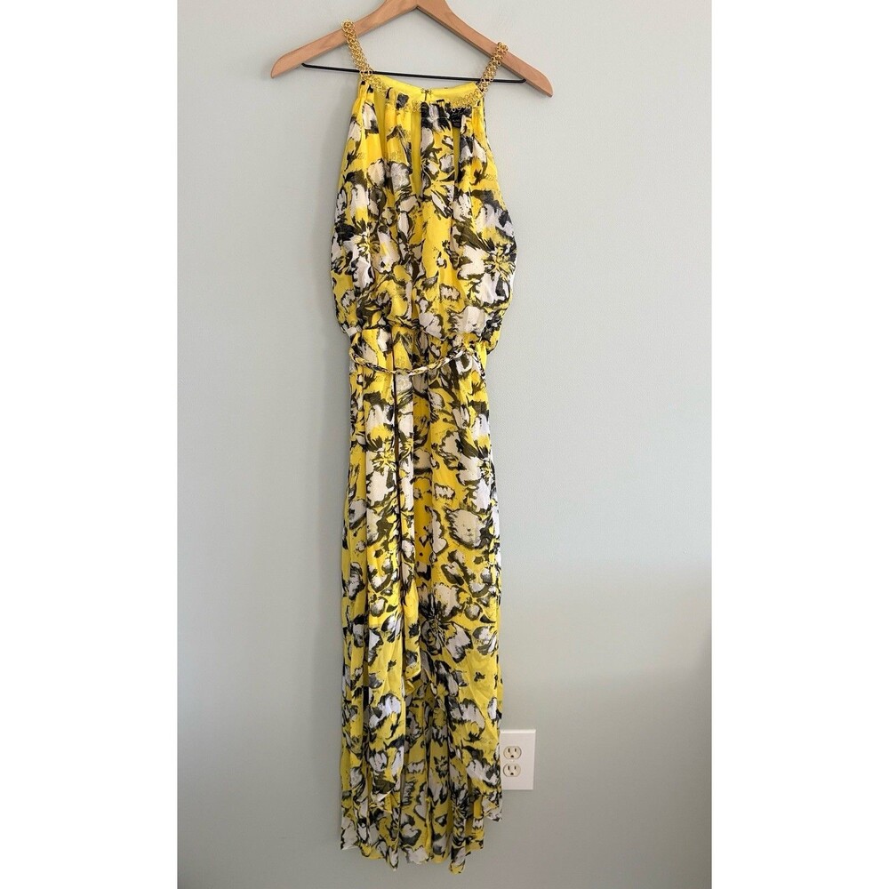 Thalia Sodi Dress Womens Size XL Hi Low Yellow Black Gold Chain Belt
